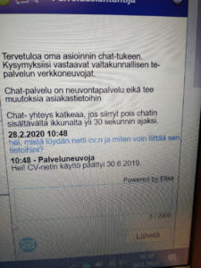 TE-palveluiden Chat-ikkuna