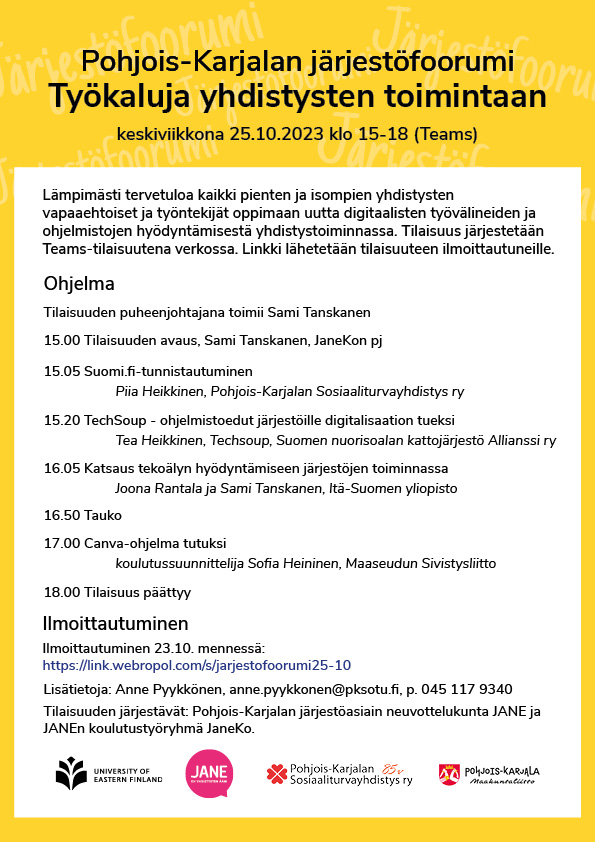 Pohjois-Karjalan järjestöfoorumin 25.10. ohjelma