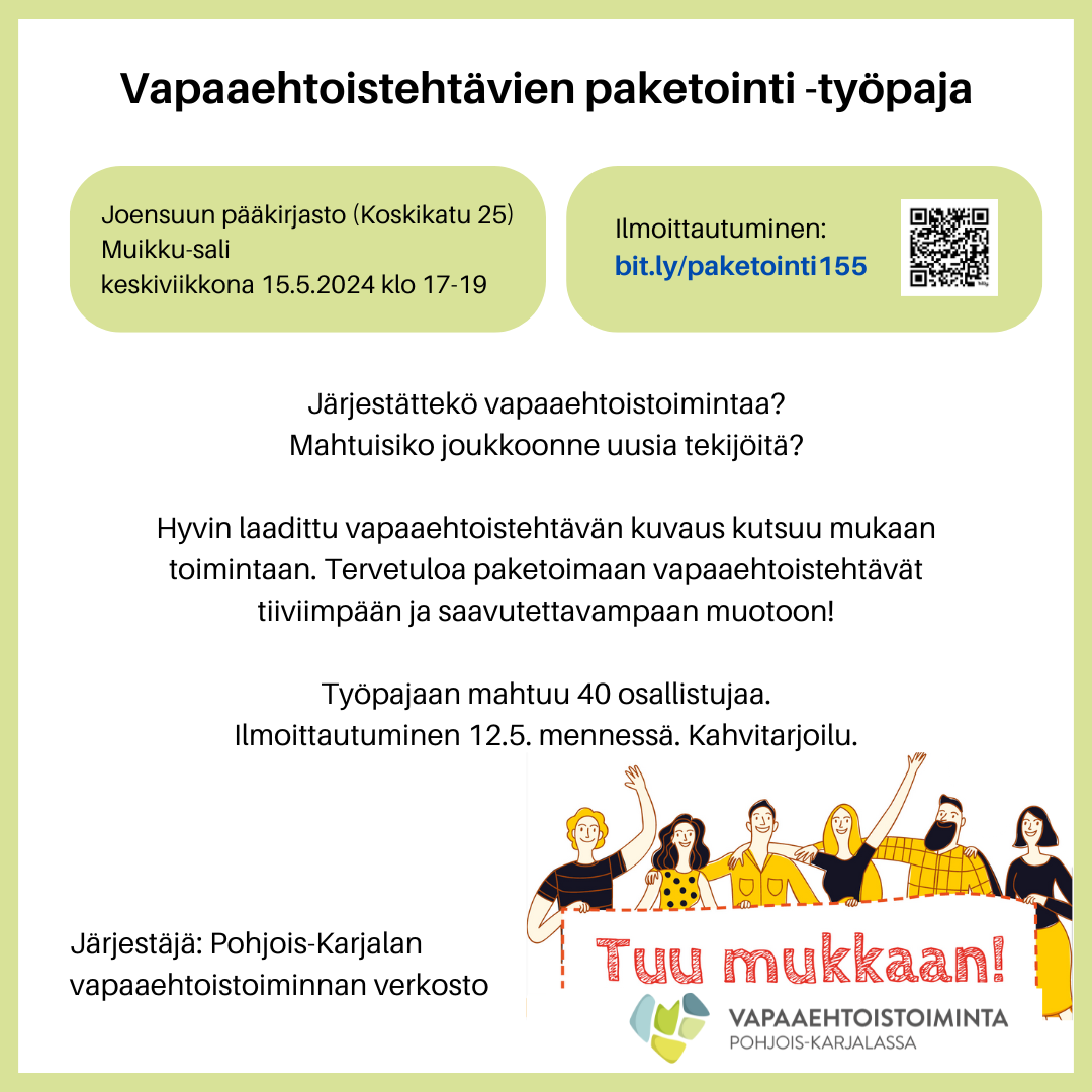 Vapaaehtoistehtävien paketointi -työpaja 15.5.2024 ohjelma