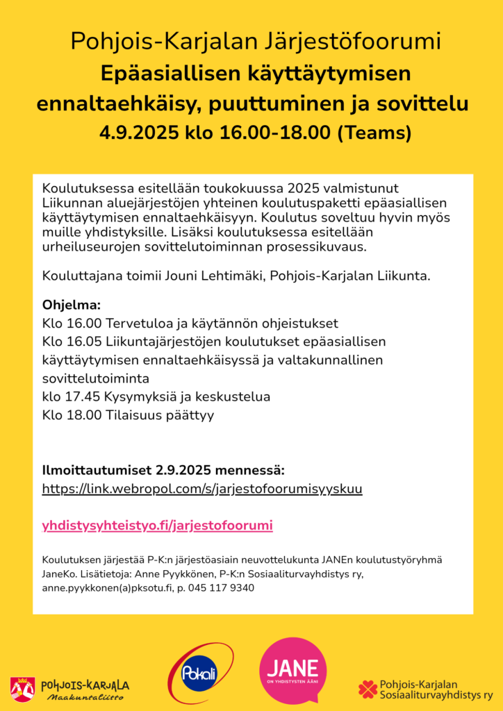 Pohjois-Karjalan järjestöfoorumin 4.9. ohjelma