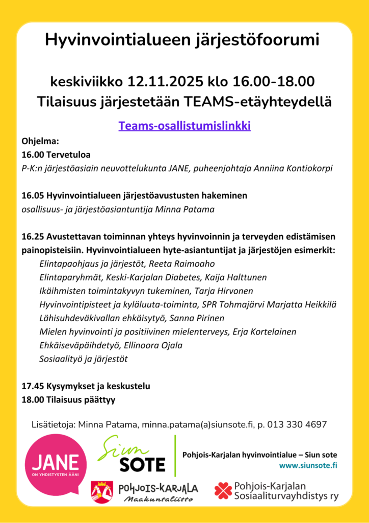 Hyvinvointialueen järjestöfoorumin ohjelma 12.11.2025